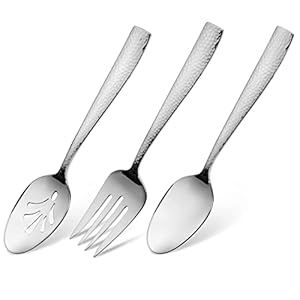 Hudson Essentials 9-Piece Hammered 18/10 Stainless Steel Silverware Serving Spoons and Forks Set – Hostess Buffet Flatware Utensils