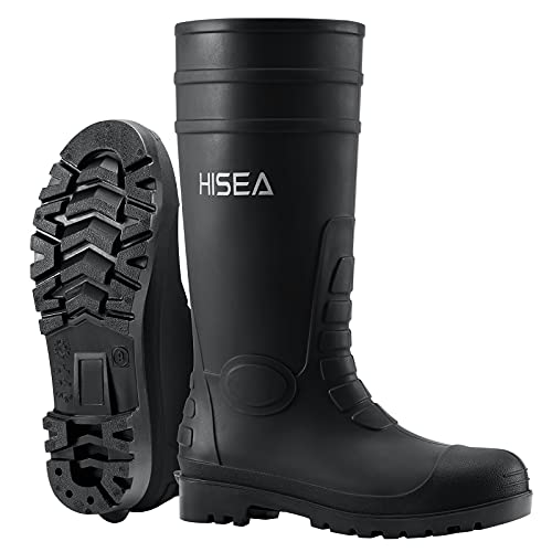 HISEA Men’s Steel Toe Rain Boots PVC Rubber Boots, Waterproof Garden Fishing Outdoor Work Boots, Durable Slip Resistant Knee Boots for Agriculture and Industrial Working