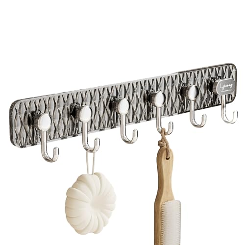 Cammeciso Hakenleiste für Küche,Stange für Küchenutensilien mit 8 Haken,Küchenhakenleiste,Aluminium Halterung für Küchenutensilien,Selbstklebend für Aufhängen von Küchenutensilien