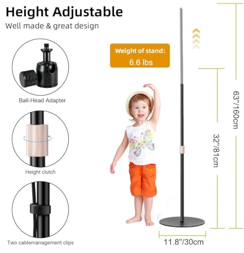 AYIZON 160cm Webcam Ground Stand Holder compatible with OBSBOT Tiny 2/ Tiny SE/Meet-2-4K/Meet SE/Meet Webcams - Image 5