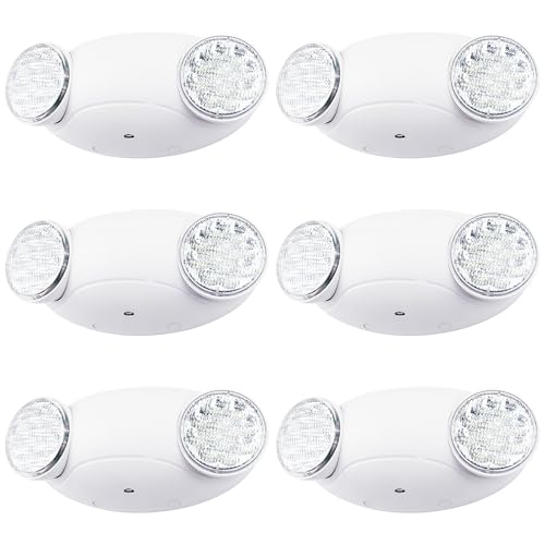 LIT-PaTH LED Emergency Lighting Fixtures with 2 LED Bug Eye Heads and Back Up Batteries- US Standard Exit Light, UL 924 and CEC Qualified, 120/277 Voltage, White, 6-Pack