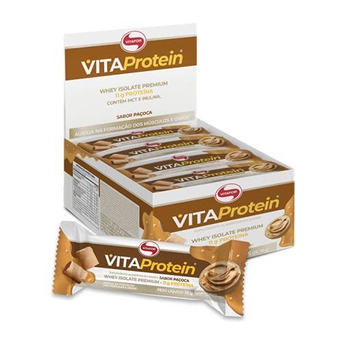 VITA PROTEIN PAÇOCA 12 unidades de 36G;11g de proteínas por porção; Vitafor, AMARELO