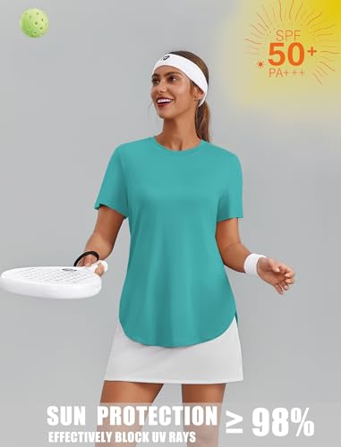 Image of PINSPARK Workout Tops for Women Short Sleeve Athletic Shirts UPF 50+ Quick Dry Running Outfits for Exercise Gym Hiking S-3XL