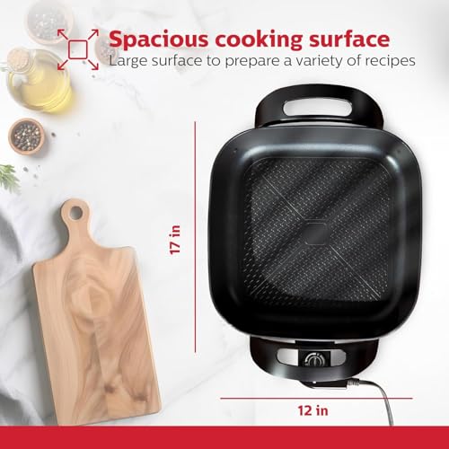 Image of VBM Multi-Functional Electric Hot Pot Skillet with Vented Glass Lid Frying Pan Nonstick Cooking Sauteing, Simmering and Braising 1400W Temperature Control Non-Stick Coating Cooker For Kitchen