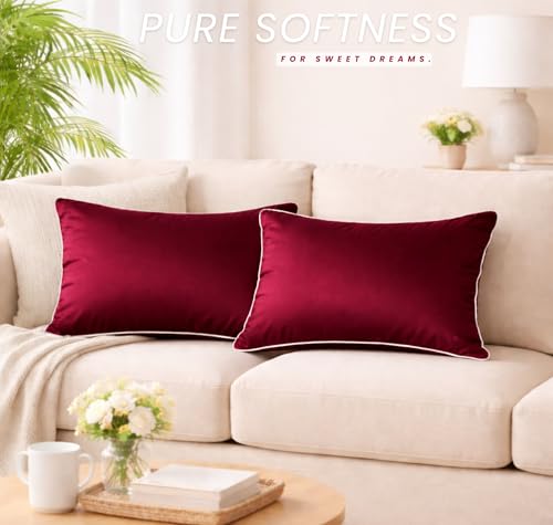 Image of BSB HOME Luxury Satin Silk Pillow Cover | 300 TC Ultra-Smooth Silky Finish | Premium Home Bedding Pillowcase | Soft, Glossy & Skin-Friendly Fabric | 18 x 28 Inches (Merlot)