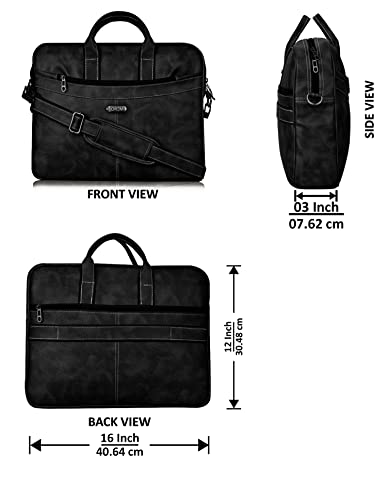 Image of LOREM Unisex Mat Black Textured Artificial Leather Laptop Bag BG36