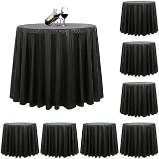 YMHPRIDE 8 Pack Plastic Round Tablecloth 84 inch Disposable Circle Table Covers Black Table Covers PEVA Water Resistant Table Cloths for Party Fine Dining Wedding Birthday(Black)