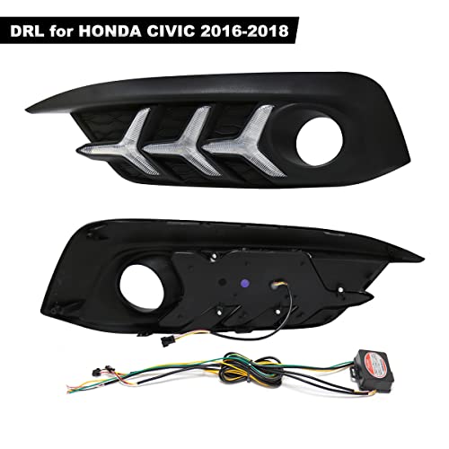 Vgetting Daytime Running Lights For Honda Civic 10Th Gen Sedan 2016 2017 2018 Fog Light 3 Colors Drl Amber Turn Signal Lamps Led Driving Light Fish Bone Style #TOP1