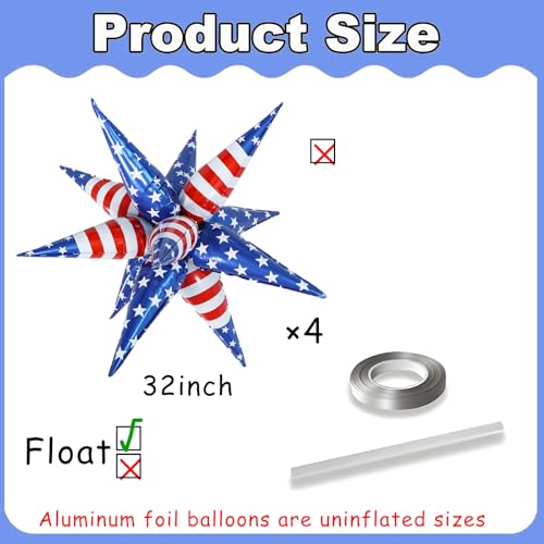 Image of 32 inch American Balloons Patriotic Balloons Star Red White Blue Balloon for Independence Day Party Decorations Memorial Day for the Fallen Party Decor 4th of July Party Decor Veterans Day Balloon USA