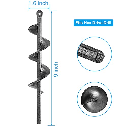 Codirom Auger Drill Bit For Planting 1.6 X 9" Garden Auger Spiral Drill Bit Garden Plant Auger Hole Digger For 3/8” Hex Driver Drill #TOP2
