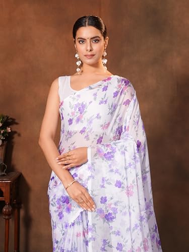 Image of Garden Vareli Floral Print Chiffon Saree