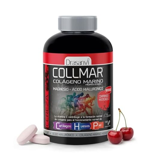 DRASANVI COLLMAR COMPRIMIDOS MASTICABLES - COLÁGENO Marino Hidrolizado + Magnesio + Ácido hialurónico - Sabor CEREZA - 180 comprimidos