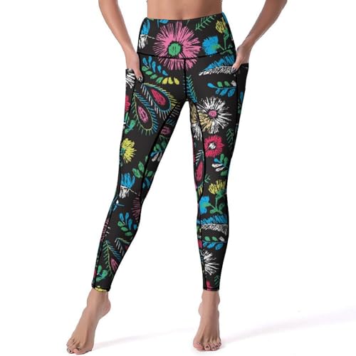 Legging femmes imprimé feuilles pour yoga et gym fitness taille haute