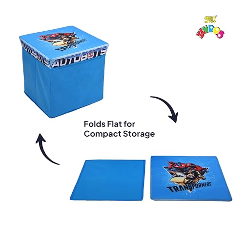 Image of Kudos Kids Transformers Print Foldable Storage Box | Non-Woven Fabric Toy Storage Basket | Laundry & Clothes Organizer with Lid (Blue)