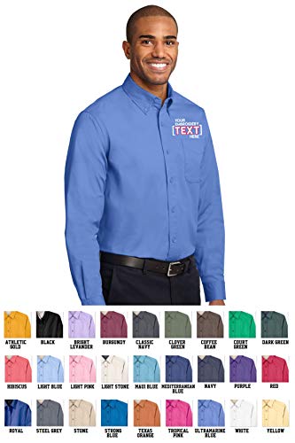 Custom Long Sleeve Button Up Shirts for Men - Add Your Text - Personalized Embroidery Button Down Easy Care Shirts4