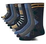 Tommy Hilfiger Mens Dress Socks - 10 Pack Lightweight Reinforced Heel Classic Crew Sock - Dress Socks for Men (7-12), Size 7-12, BlueGreenMulti