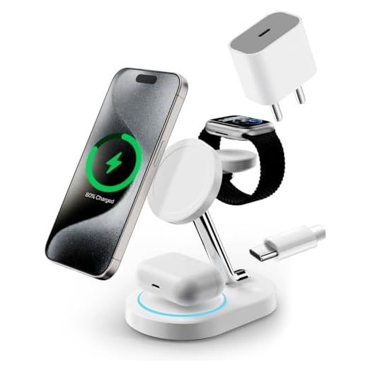 Totem Fast Charging Station for Magsafe Apple Devices, Wireless Charger for MagSafe iPhones, 3 in 1 Magnetic Charger Stand for iPhone 16/15/14/13/12, Apple Watch & AirPods (White)