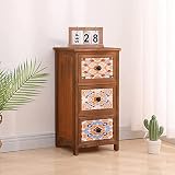 LIQEE Mesita De Noche Dormitorio Mesita de Noche de Estilo étnico Retro,mesas auxiliares para Sala de Estar con 3 cajones de Almacenamiento,mesas Laterales de 12