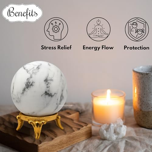 Image of Certified Howlite Crystal Ball for Meditation - Premium Crystal Vastu Items for Home and Feng Shui Items for Good Luck - Ideal for Pooja Supplies and Spiritual Practices (1.5 inch Inch)