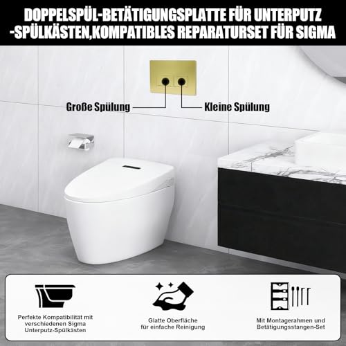 Placa de descarga WC oro compatible con Geberit Sigma y UP320 para cisterna 3