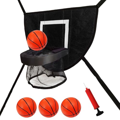 Wouqinen Trampoline Basketball Hoop Attachment, Basketball Hoop Goal for Trampoline Accessories Outdoor, Soft Basketball Hoop Frame with 4 Balls and Pump for Backyard Garden Lawn Gym