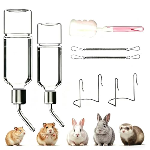 XULEGGNK Biberon Lapin pour Cage 2 Pièces, Biberon Cochon d'Inde, Biberon Hamster, Abreuvoir Lapin, Distributeur d'eau Lapinabreuvoir Rongeur, 350ml+180ml