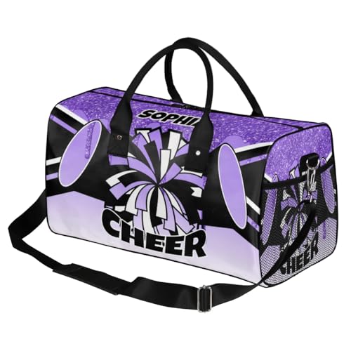 Personalized Cheer Bags for Cheerleaders Custom Sport Duffel Bag Gym Bag Travel Duffle Bag Overnight Weekender Bag with Name Purple Glitter Drops2
