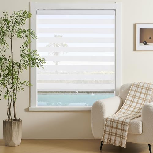 JIANGPIN TEXTILE Cordless Zebra Blinds Window Blind Zebra Shade Blinds for Windows Roller Sheer Shades Privacy Light Filtering Shades for Home Kitchen Bathroom (Width 25'' X Height 72'' White)