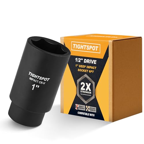 Image of TIGHTSPOT 1 /2 Inch Drive 1 Inch Deep Impact Socket with Anti-Rounding 6 Point Design, Heat-Treated CRV Steel