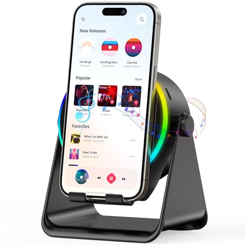 Wireless Induction Speaker- 4 in1 Bluetooth Speaker Phone Stand with Colorful Ambient Light 360° Rotation Compatible with iPhone/Android/iPad/Samsung Galaxy- Unique Birthday Gift for Men Women Adults