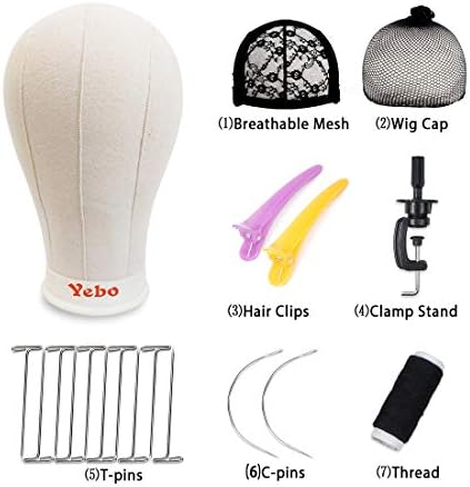 YEBO Block Canvas Head Wig Mannequin Head for Display Style With Mount Hole