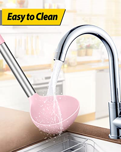 Pack of 2 Ladle Spoon,Silicone Large Spoon for Soup,Non Stick Kitchen Utensils with High Heat Resistant,BPA Free Perfect Kitchen Tools for Cooking, Stirring,Serving Soups (PINK-PURPLE) - Image 6