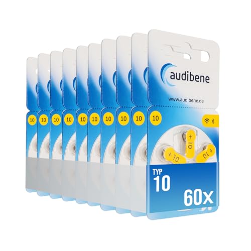 audibene Hörgerätebatterien Typ 10 gelb, Batterien für Hörgeräte 60 Stück Vorratspack, Made in Germany, inkl. GRATIS Reinigungstuch, Wireless Approved, quecksilberfrei audibene Hörgerätebatterien Typ 10 gelb, Batterien für Hörgeräte 60 Stück Vorratspack, Made in Germany, inkl. GRATIS Reinigungstuch, Wireless Approved, quecksilberfrei