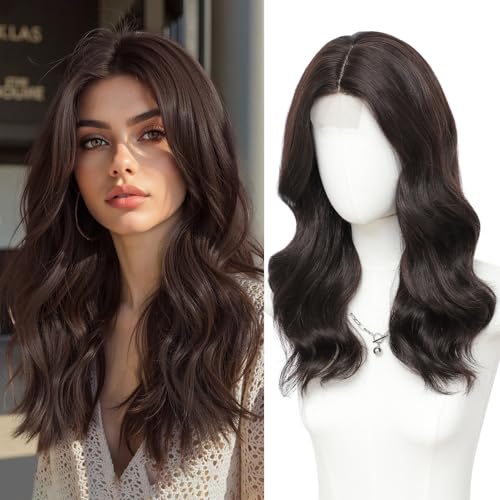 MORICA Wigs for Women Medium Length 18 Inch Middle Part Short Curly Wavy Wigs Dark Brown Womens Wigs Natural Synthetic Hair for Daily Party/Halloween Use18inchDark Brown