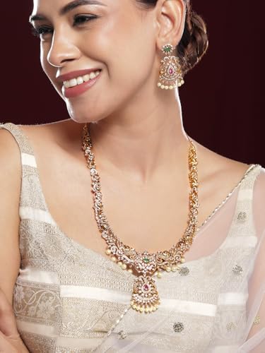 Image of Rubans American Diamond Zirconia Necklace Set Traditional Stylish Jewellery Gift for Women & Girls