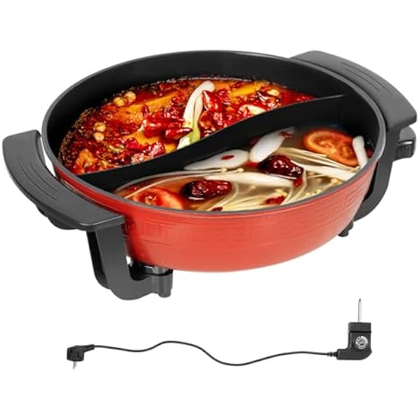 Hot Pot elektryczny garnek 6 l, dwustronny hotpot, 220 V, 1350 W, elektryczny garnek do fondue z pokrywką, nieprzywierający, chiński hot pot dla 3-5 osób