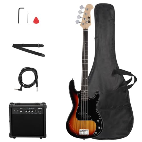 LALAHO Kit de Guitare Basse Électrique avec Amplificateur de Basse 20 Watts, Micros Ouverts Doubles pour 4 Cordes