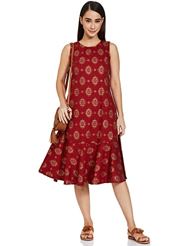 Image of Amazon Brand - Myx A-line Sleeveless Dress (PAG 101 Golden JAAL RED Large)