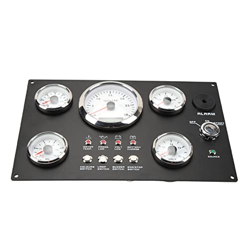 5 Gauge Boat Gauge Set, Instrumententafel 7 Farben Hintergrundbeleuchtung 3000 U/Min Maximale Öldruck-Spannungsanzeige für Marine Boat Yacht 24V
