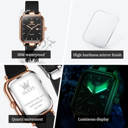 Image of OLEVS Watch for Women Quartz Square Dial Analog Wristwatch Silicone Waterproof Classic Elegant Design Ideal Daily Wear Gift