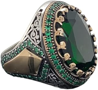 Silver Emerald Stone Ring, Handmade Green Emerald Stone Ring, Turkısh Handmade Ring, Ottoman Style Ring, 925k Sterling Silver Ring