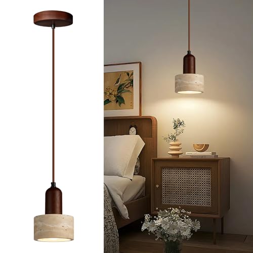La mejor selección de Lamparas colgantes favoritos de las personas. 42 Lámparas colgantes Japonesas Wabi-Sabi con Pantalla de Piedra Natural, Atenuable Retro iluminación techo colgante, Luz Colgante para Dormitorio Cocina Comedor Cafetería Bar (A)