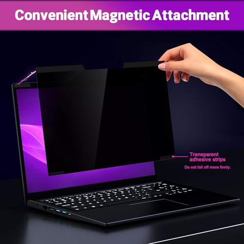Image of PYS Magnetic Laptop Privacy Screen 16 Inch 16:10 Ratio - Computer Monitor Screen Privacy Shield, Anti-Glare Blue Light Filter, Detachable Privacy Screen Protector for Lenovo, Hp Envy, Dell