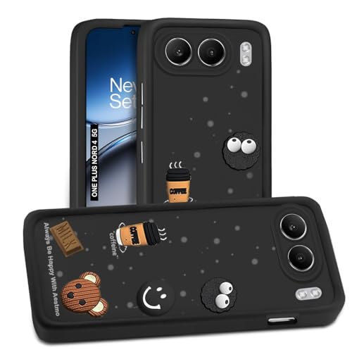 Image of AESTMO Back Case Cover | Cute Fun Cartoon 3D Ball | Coffee Silicone Case | Full Body Protection | Camera Protection Back Cover (Black, OnePlus Nord 4 5G)