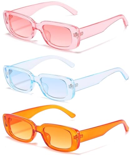 Image of IKANOO Retro Rectangle Sunglasses for Women Men Small Square Frame Trendy Y2K 90's Black Sunglasses