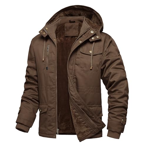 Men's Thick Winter Jackets Fleece Lined Thick Jackets Hood Work Jackets Coat Cotton Military with Cargo Pockets