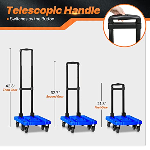 Image of MoNiBloom Folding Hand Truck with 6 Wheels, Adjustable Handle Collapsible Utility Trolley for Car Luggage House Office, 441 lbs Load Capacity, Blue