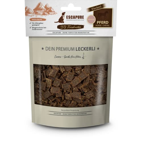 Escapure Hunde Leckerli Beutel | Pferd Fleckerl 150g | Pferd Fleckerl in Premium Qualität | 98% Muskelfleisch | ohne künstliche Zusatzstoffe und frei von Getreide