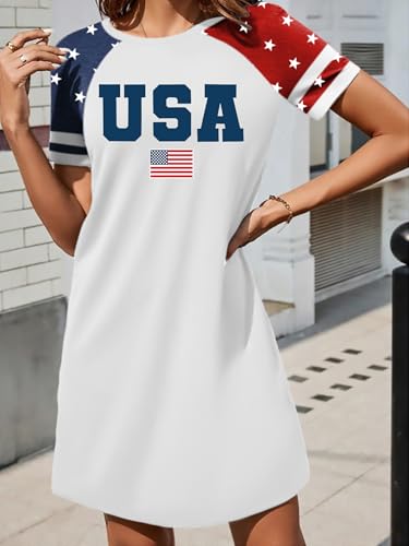 Image of YI XIANG RAN 4th of July Dress Women: American Flag Dresses USA Stars Stripes Shirt Patriotic Tshirt Summer Sundress