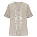 Boho Embroidered Linen Shirts for Women Button Down Henley V-Neck Gauze Peasant Tops Short Sleeve Summer Blouses